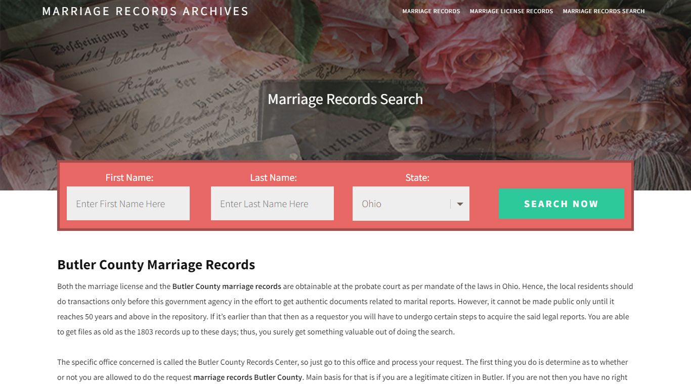 Butler County Marriage Records | Enter Name and Search | 14 Days Free